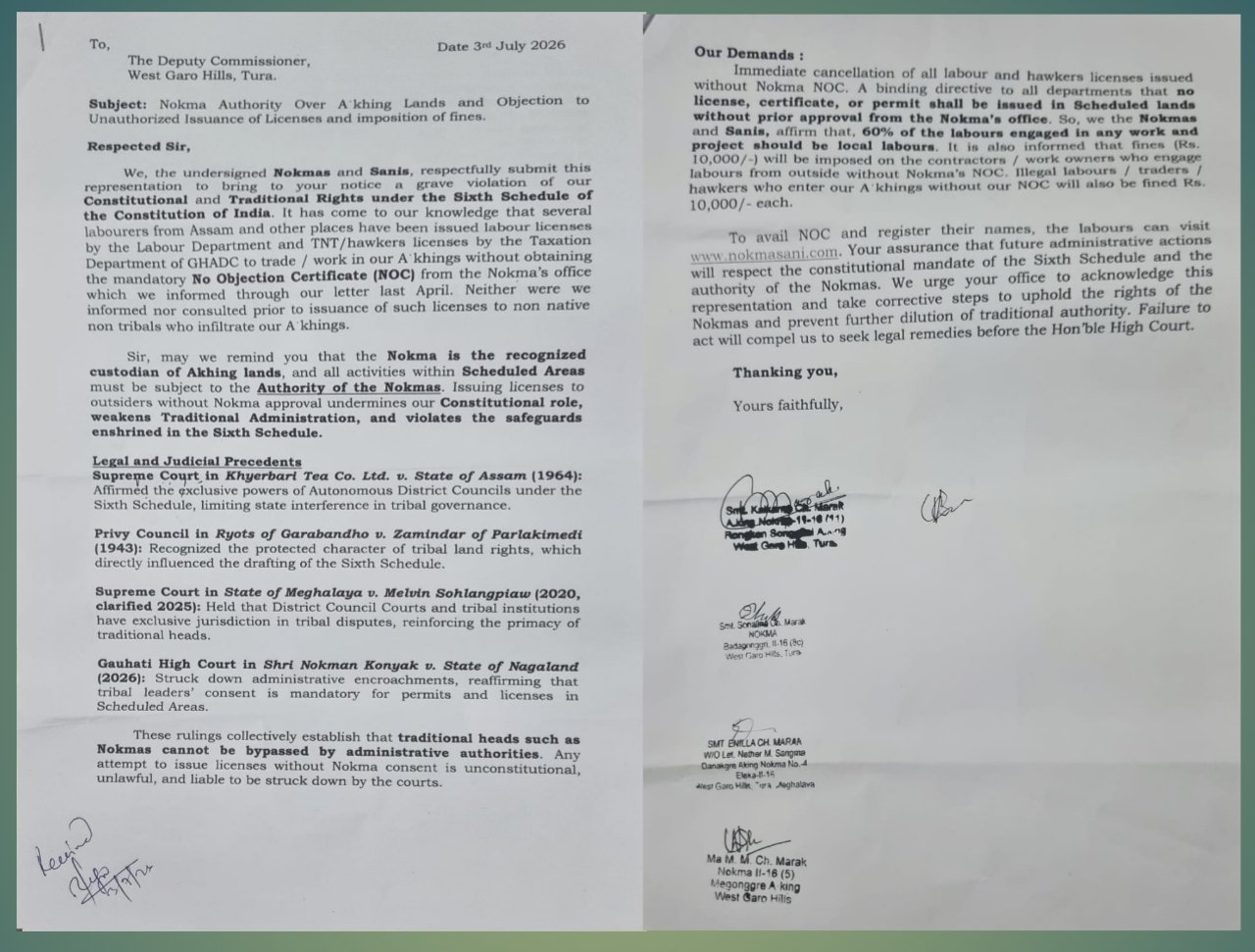 Nokmarangni NOC gri gipin biaponi re·bae kam ka·giparangna labour licence aro hawker licence -rangko on·na man·jawa: Nokmarang