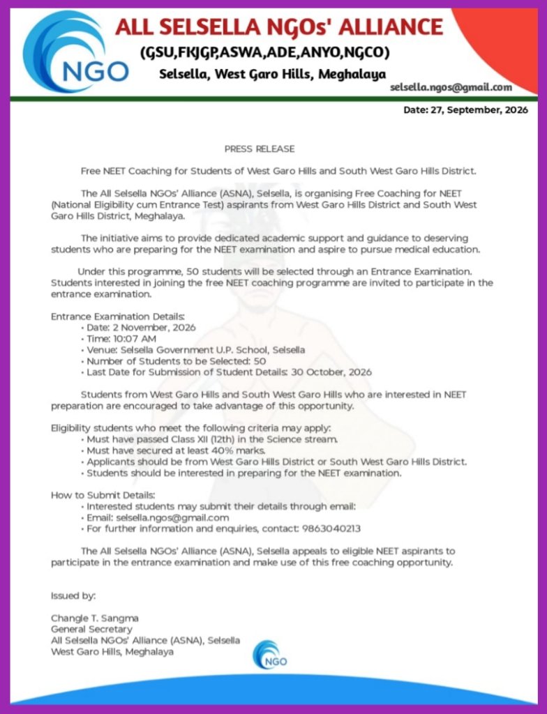 ASNA, NEET porikkana free coaching class-ko Selssela-o ong·atenga